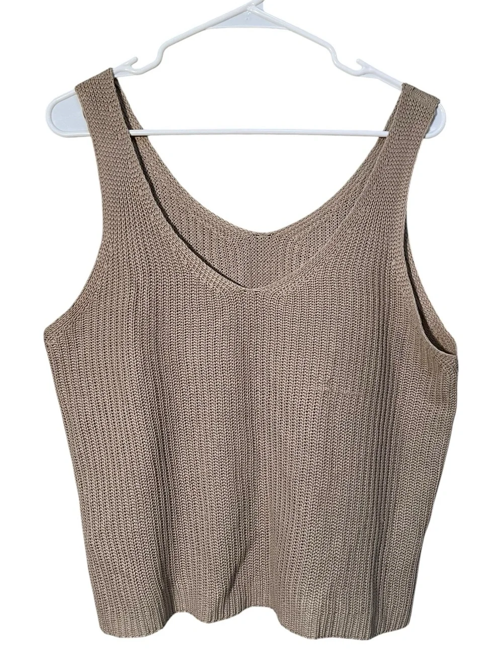 Women’s Size Large Sleeveless Sweater Reversible Scoop Neck V-Neck Knit Beige